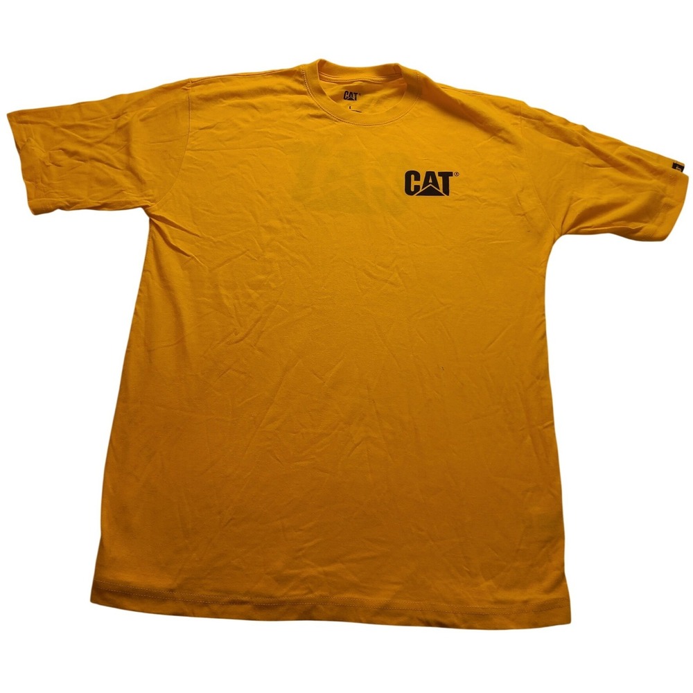 Caterpillar CAT Men's Yellow Short Sleeve Graphic Logo T-Shirt Large Cotton